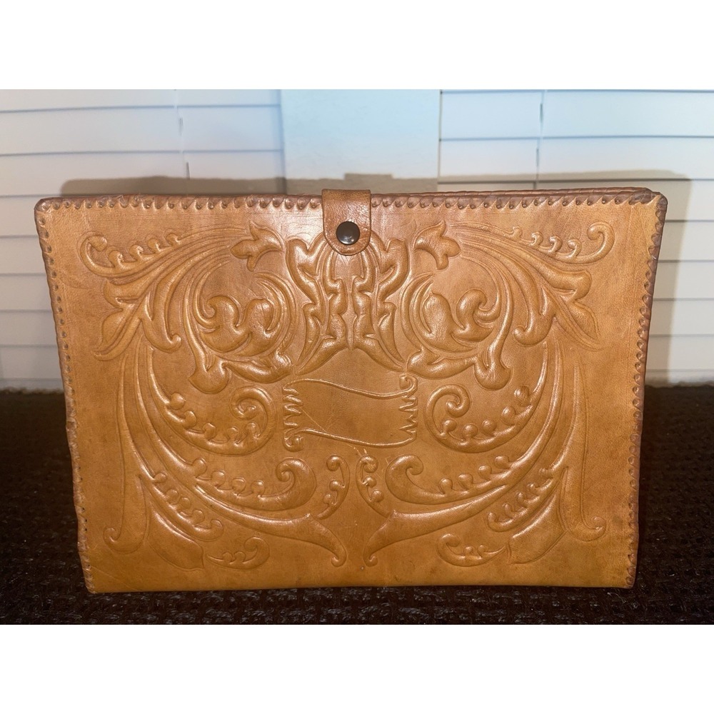 Vintage‎ Tooled Leather Portfolio Folder Brown Leather